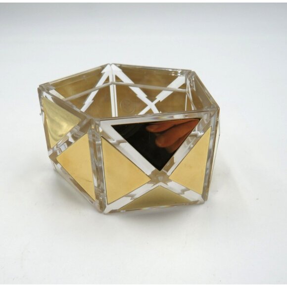 Tory Burch‎ Gold Tone Lucite Geometric Cuff Bracelet Women Wide Statement Logo - Picture 4 of 11